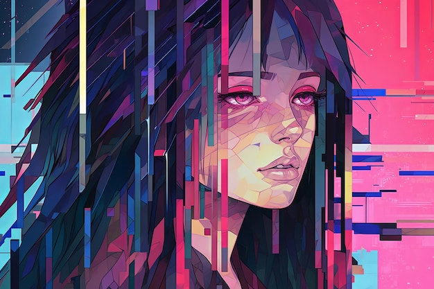 Colorful Glitchy Ambient Dark Portrait Graphic Illustration