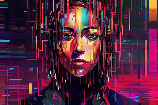 Colorful Glitchy Ambient Dark Portrait Graphic Illustration