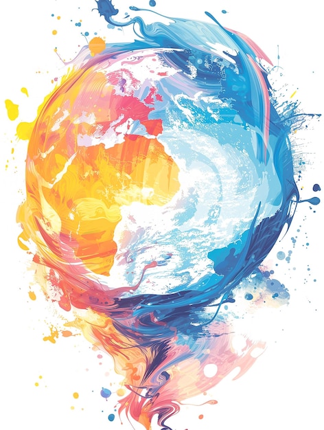 Photo a colorful globe with watercolor splashs and paint splatters