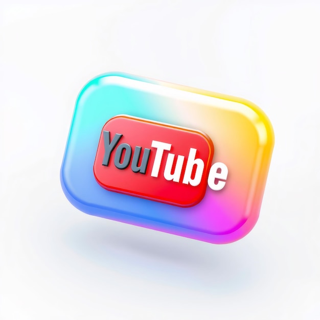 Photo colorful glossy 3d youtube button with a gradient background