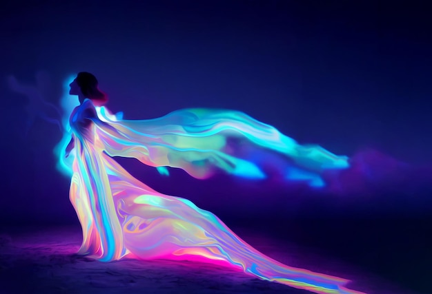 colorful glowing goddess in the night with neon