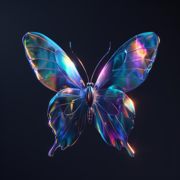 Colorful glowing holographic butterfly