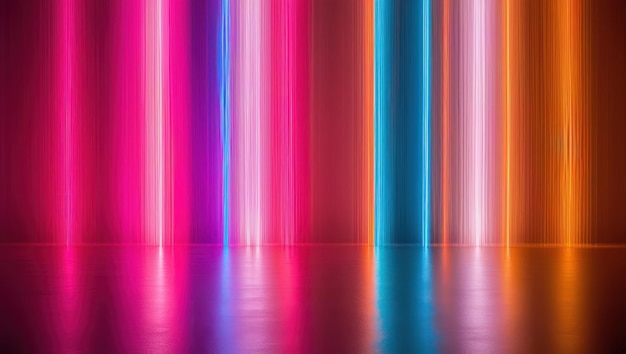 Colorful glowing lines shift from hot pink to cool tones creating dynamic energy