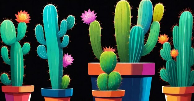 colorful glowing neon cactus plants