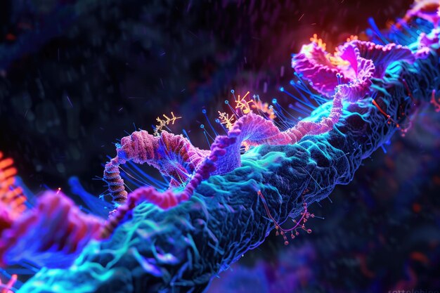 A colorful glowing strand of DNA