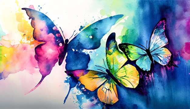 Colorful gouache butterflies Generative AI Generative AI