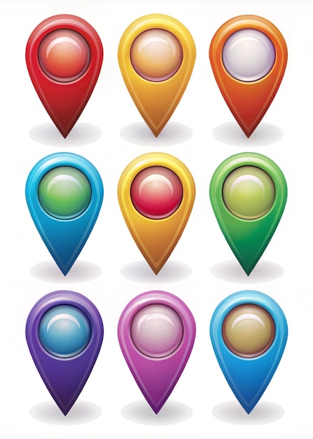 Photo colorful gps map pointers set of vibrant glossy icons for navigation design and web development