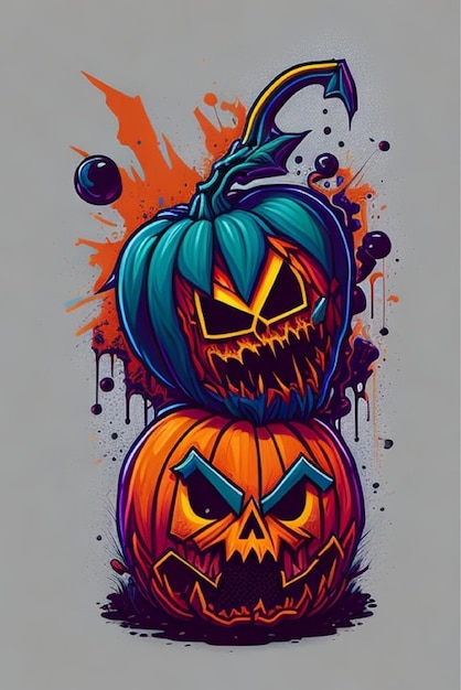 colorful graffiti illustration of a face Halloween pumpkin with soft lighting