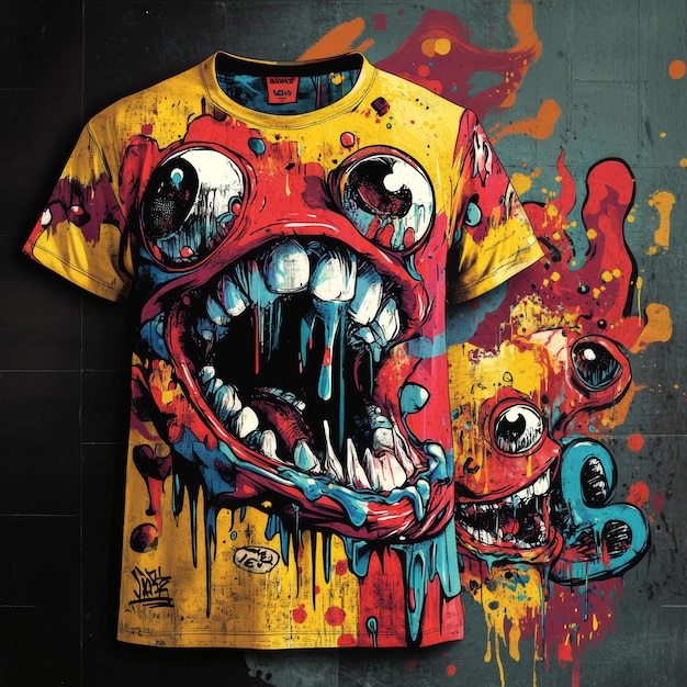 Photo colorful graffiti monster t shirt design