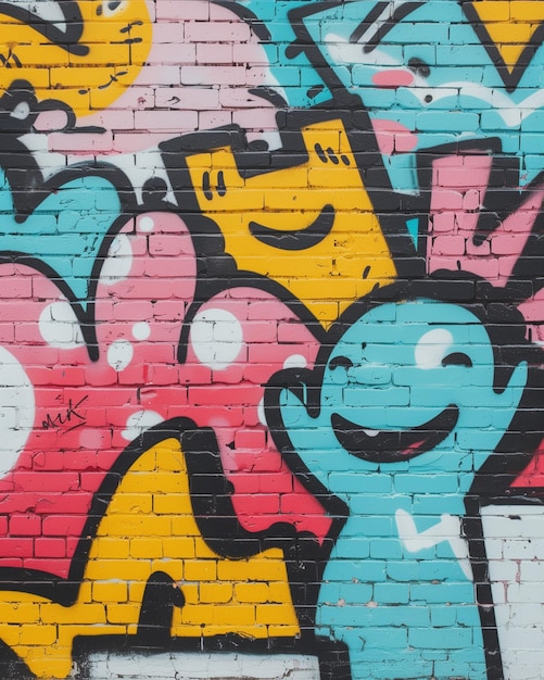 Photo a colorful graffiti wall with a cartoon character