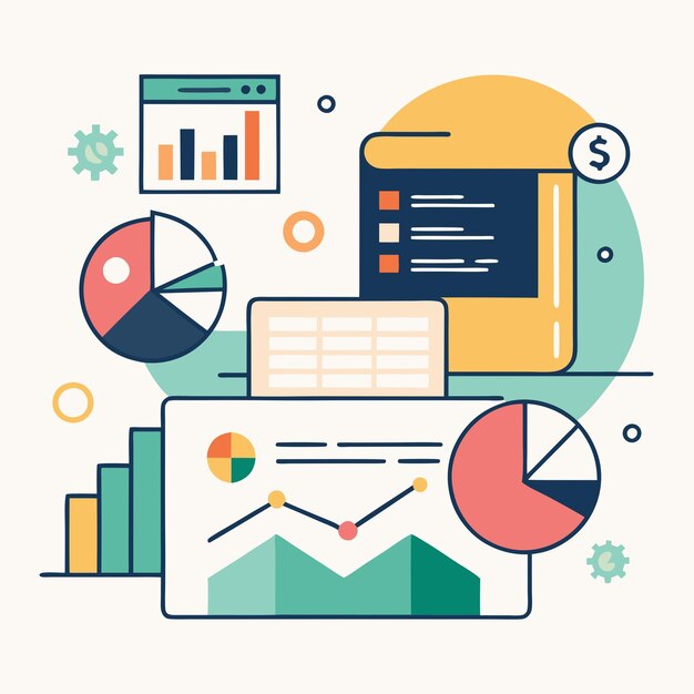 Photo a colorful graphic of a business card and a diagram with a chart and charts