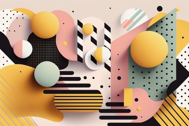 A colorful graphic design with a geometric design.