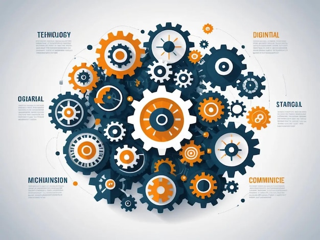 Photo a colorful graphic of gears and a blue background with the words communication on the top