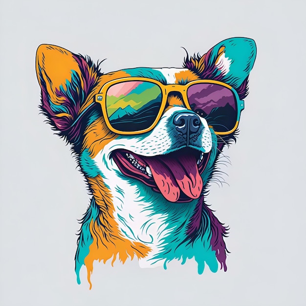 COLORFUL Graphic tshirt vector of a cute happy dog