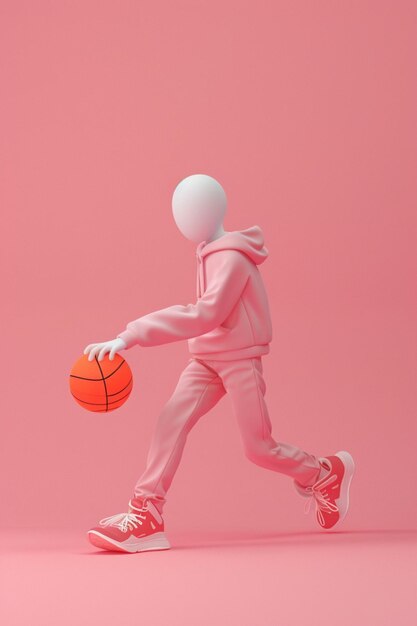 Photo colorful graphical illustration of a 3d character playing basketball