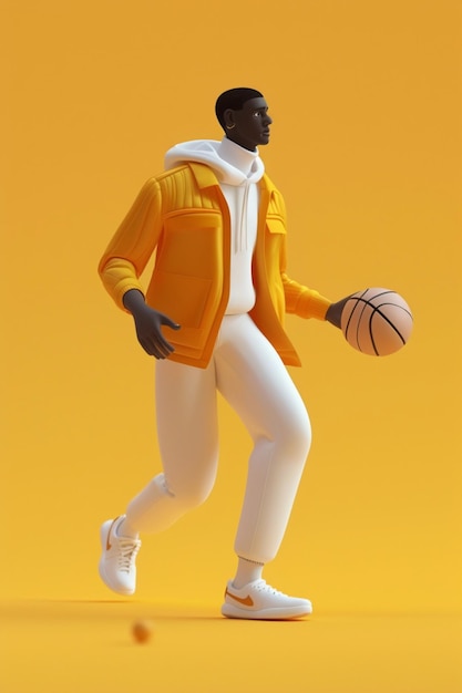 Photo colorful graphical illustration of a 3d character playing basketball