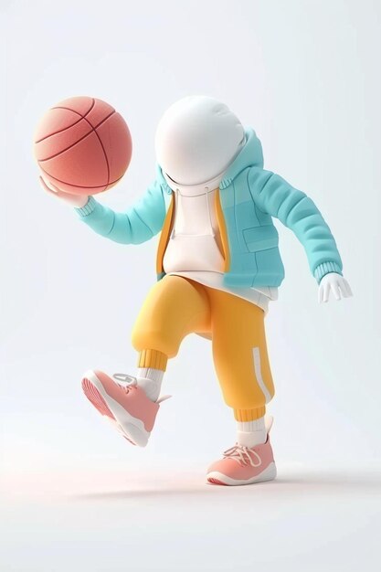 Photo colorful graphical illustration of a 3d character playing basketball