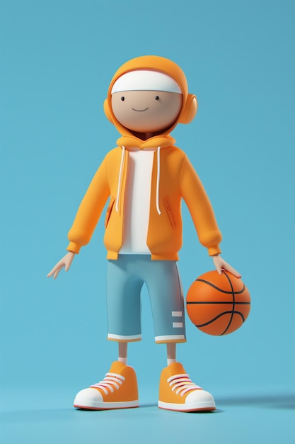 Photo colorful graphical illustration of a 3d character playing basketball