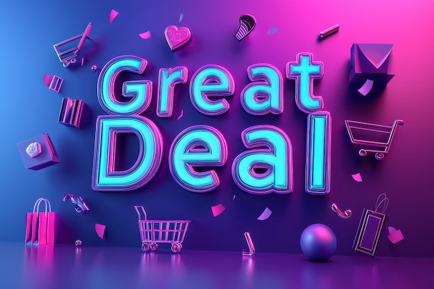 Colorful Great Deal text with shopping icons and elements