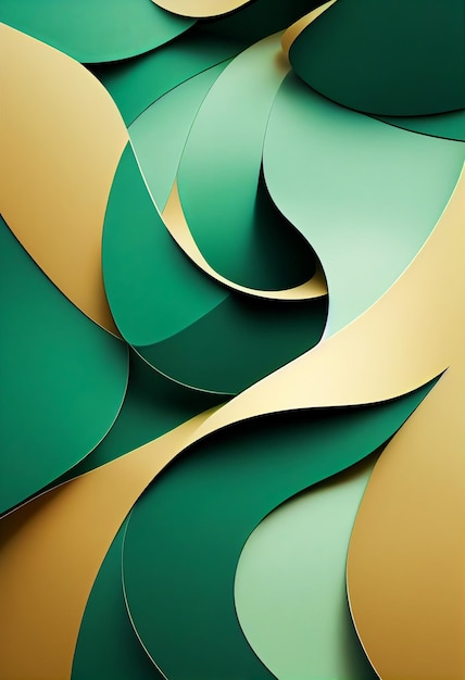 Colorful green wavy shapes abstract background