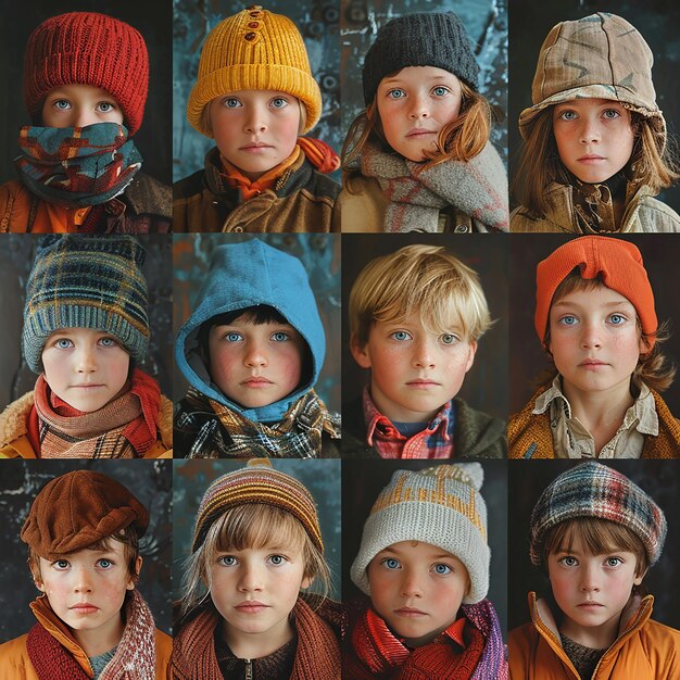 Photo colorful grid of child portraits with 25 photos