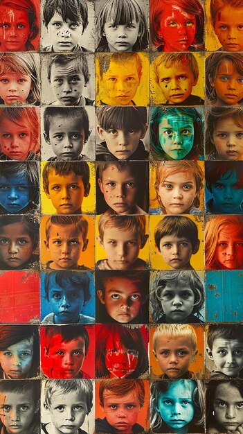 Photo colorful grid of child portraits with 25 photos