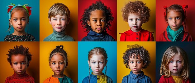 Photo colorful grid of child portraits with 25 photos