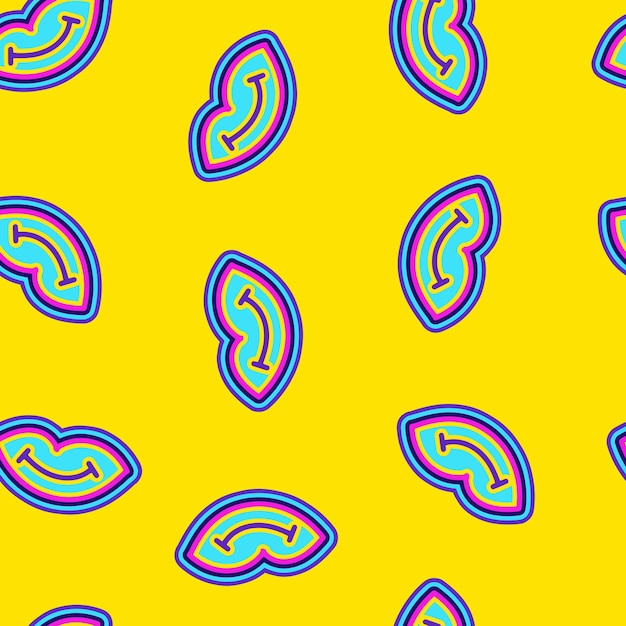 Photo colorful groovy hippie pattern with geometric lips shapes on yellow background