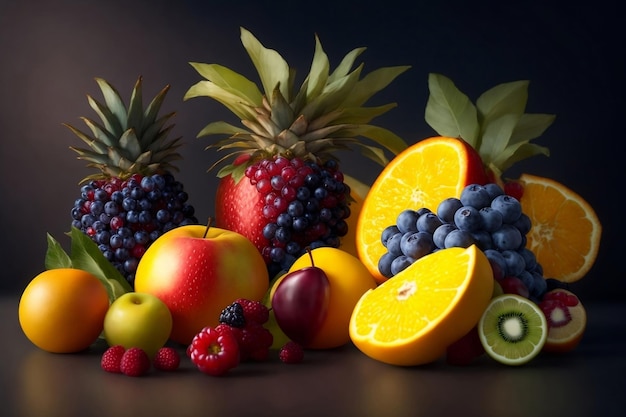 A colorful grouping of varied fruits Illustration Generated by Generative AI