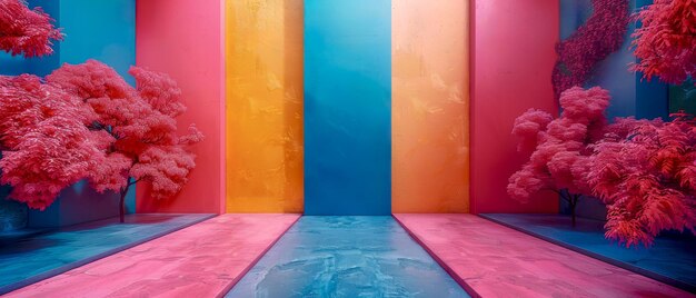 Photo a colorful grunge room with pink orange and blue wall