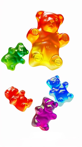 colorful gummy bears flying in the air clipart style isolated on a white background Falling Color