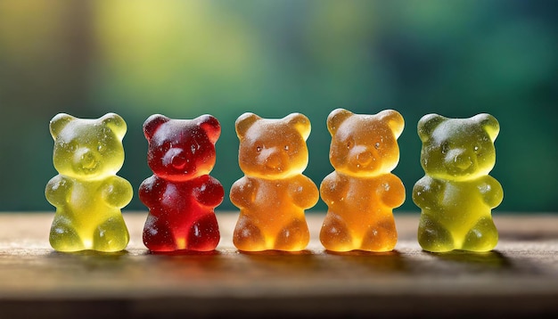 Photo colorful gummy bears with bokeh background