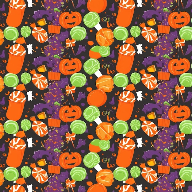 Photo colorful halloweenthemed pattern featuring pumpkins candies and festive elements for seasonal des