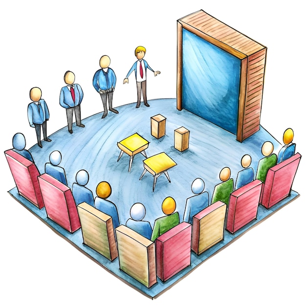 Photo a colorful hand drawn illustration of a business meeting perfect for presentations training materials or articles about teamwork and collaboration