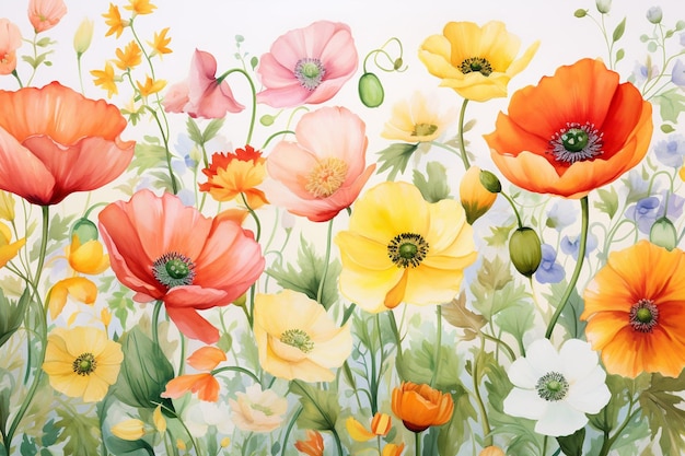 Colorful hand painted flowers background