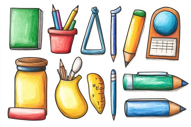 Photo colorful handdrawn school supplies