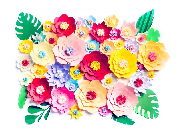 Colorful handmade paper flowers background