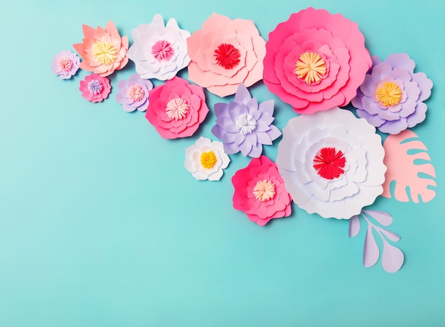 Colorful handmade paper flowers background