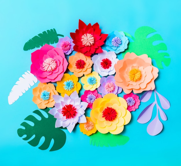 Colorful handmade paper flowers background