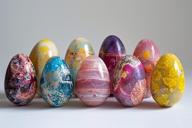 Colorful handpainted easter eggs on display