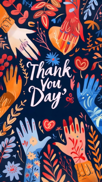 Colorful Hands and Flowers Illustration for Thank You Day