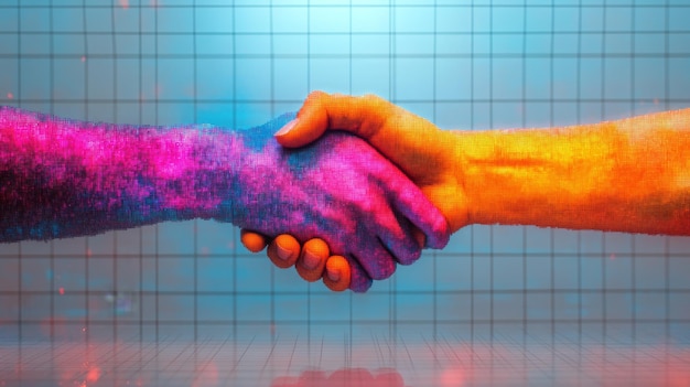 Photo colorful handshake representing unity and collaboration in a digital art style