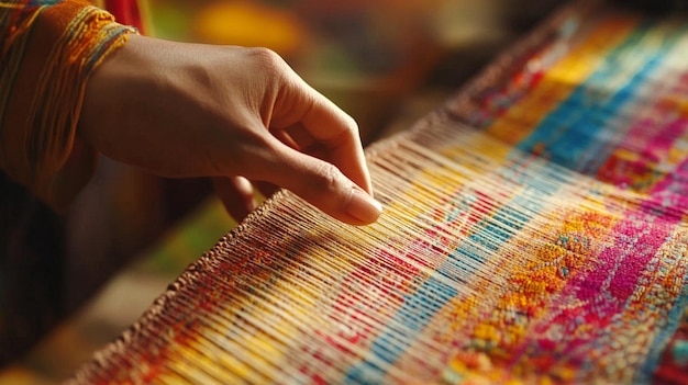 Photo colorful handwoven tapestry detail closeup of intricate woven patterns for textile design craft