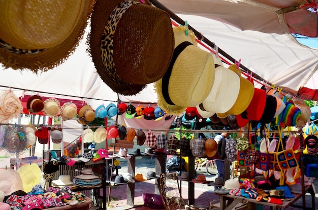 Colorful Hat store for sale at Koh Kret Island in Nonthaburi Thailand