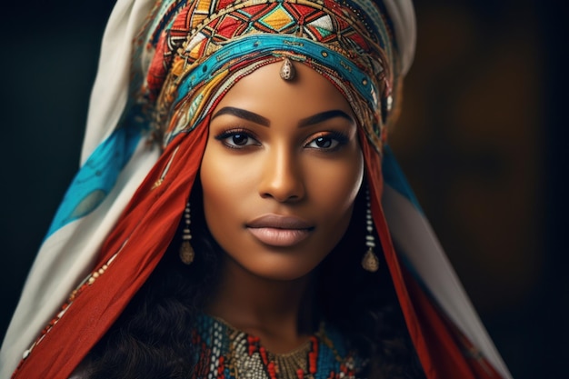 Colorful Headdress and Jewelry Woman