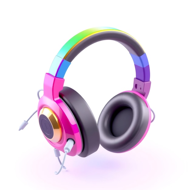 Photo colorful headphones with a rainbow headband on white background