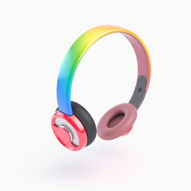 Colorful headphones with a rainbow headband on a white background