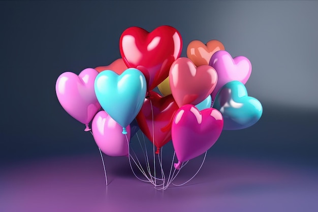 Colorful heart air balloon shape concept isolated on color background