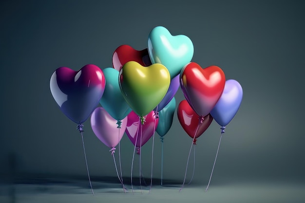 Colorful heart air balloon shape concept isolated on color background