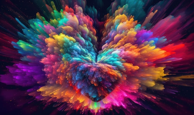 A colorful heart is surrounded by powdered powder.